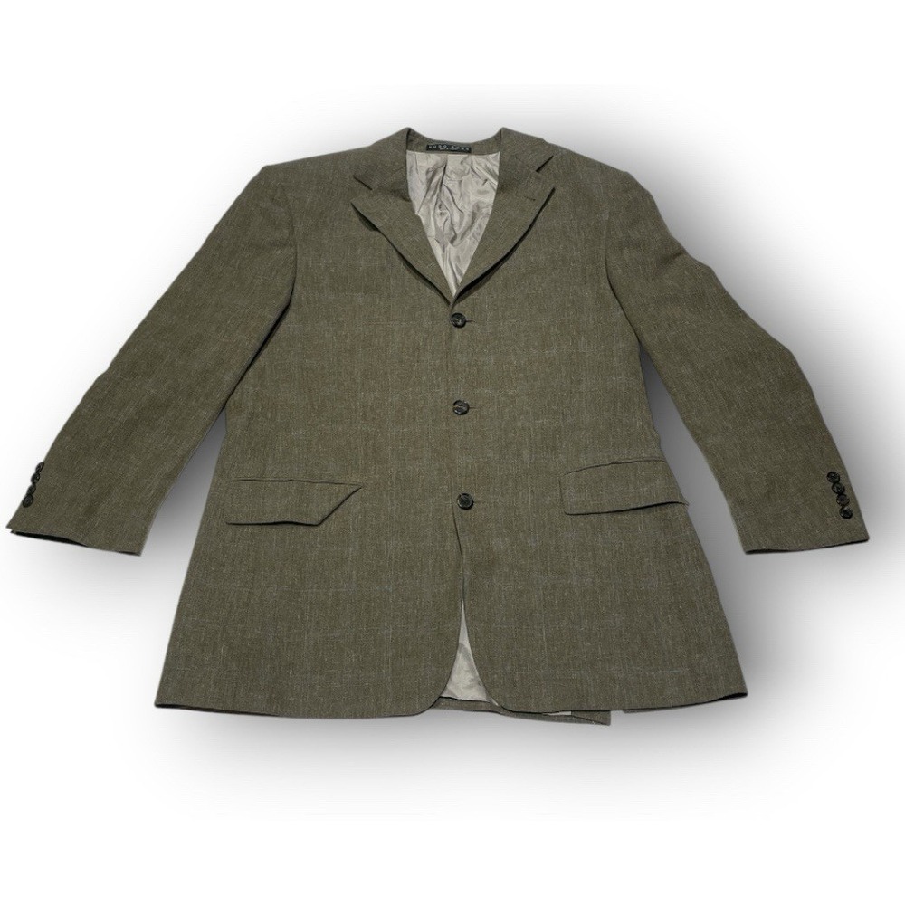 HUGO BOSS Pas Vinci Blazer Jacket 40R Olive Brown Plaid Guabello Virgin Wool